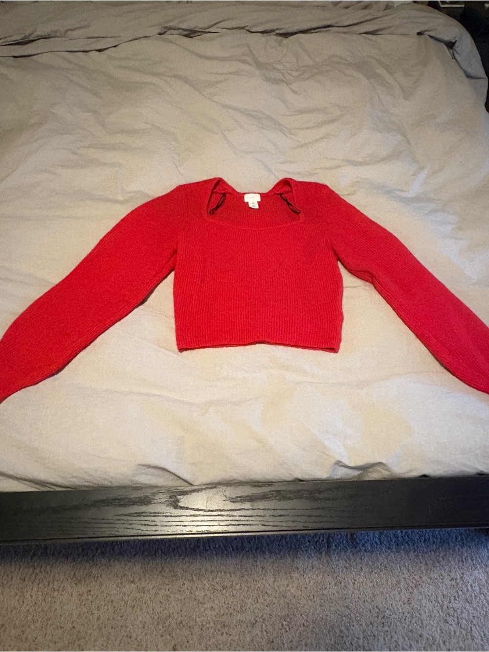 H&M Red Square-Neck Ribbed Knit Sweater - Picture 3 of 10